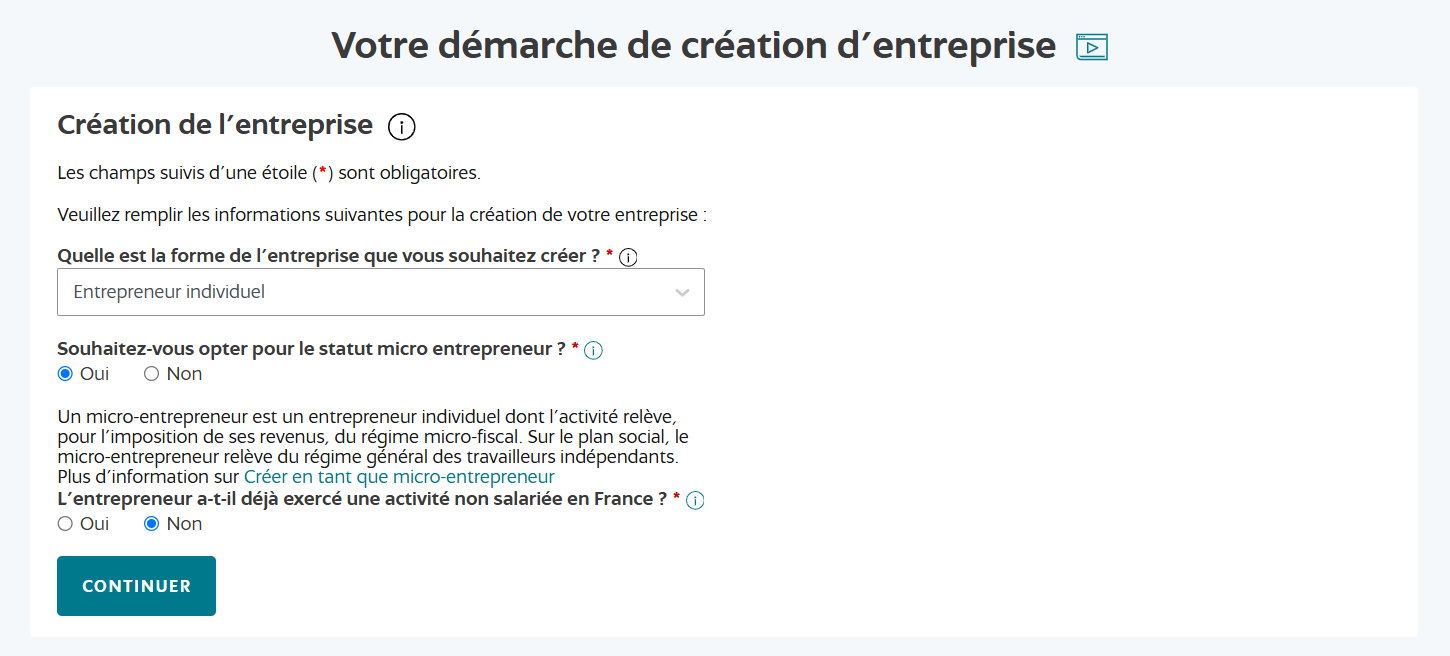 Statut micro-entrepreneur Oui, activité non salariée antérieure Non
