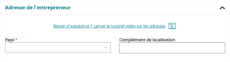 Champ adresse de l'entrepreneur