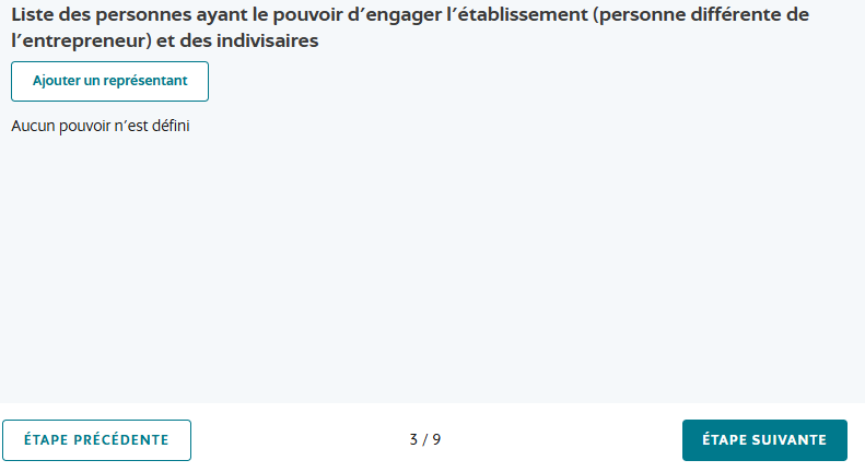 Liste des personnes ayant le pouvoir d'engager l'établissement, aucun pouvoir défini