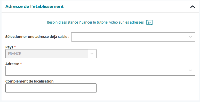 Adresse de l'établissement