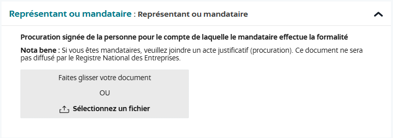 Dépôt de procuration pour représentant ou mandataire, à laisser vide
